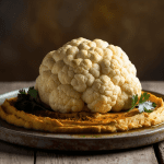 Whole Roast Cauliflower with Warm Harissa Hummus: A Healthy Alternative