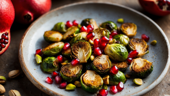 Sizzled Sprouts with Pistachios & Pomegranate