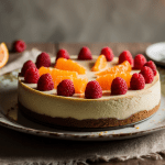 Baked Vegan Cheesecake with Raspberries & Clementine