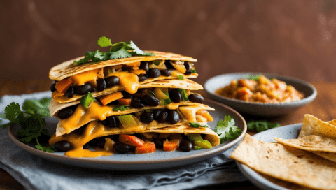 Cheesy Vegan Quesadillas with Black Beans and Vegetables